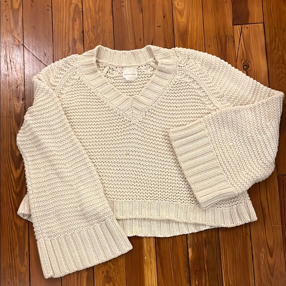 Anine Bing Cream Crochet Sweater